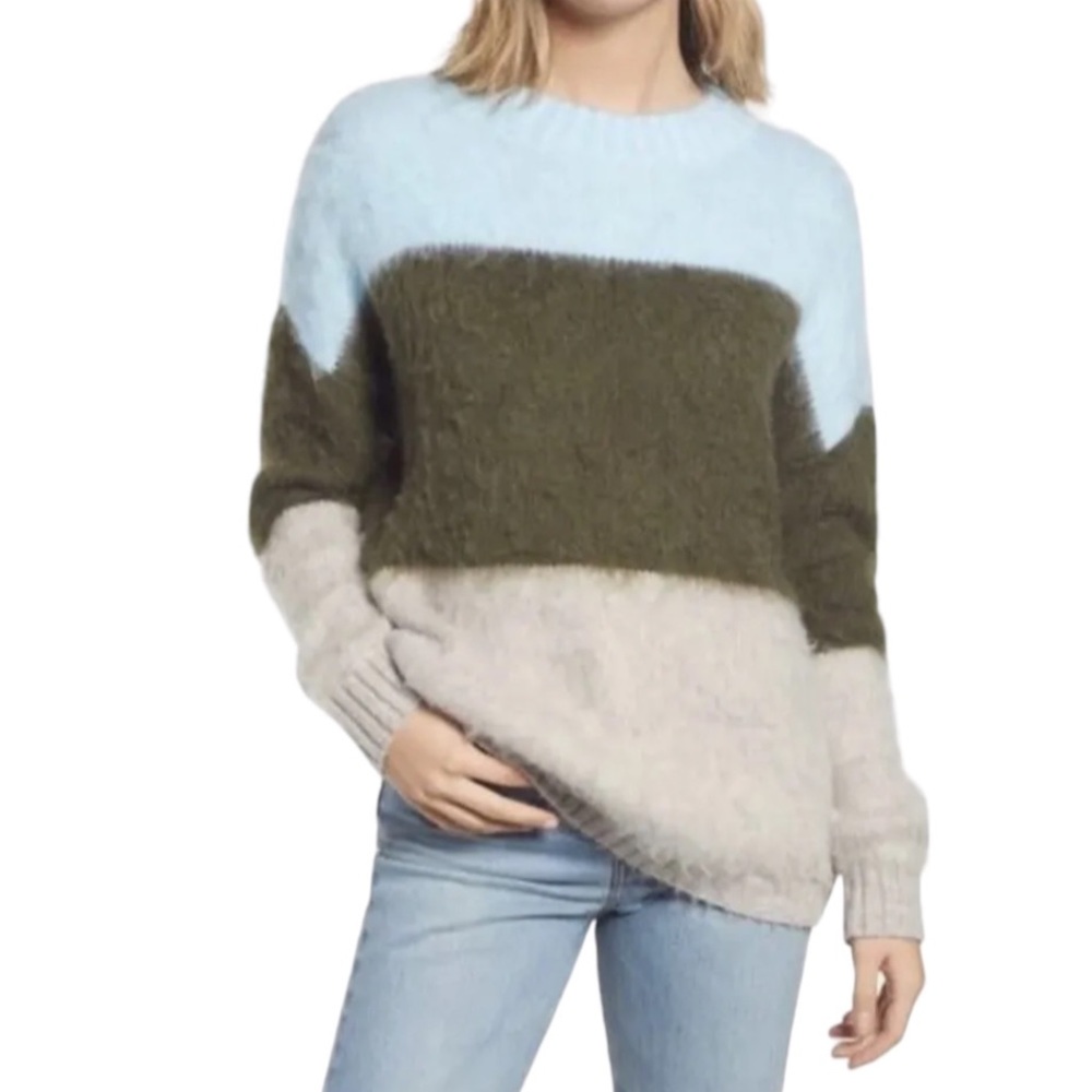 BP Oversized Brushed Pullover Sweater In Blue Trixie Multi Stripe Size S NWT